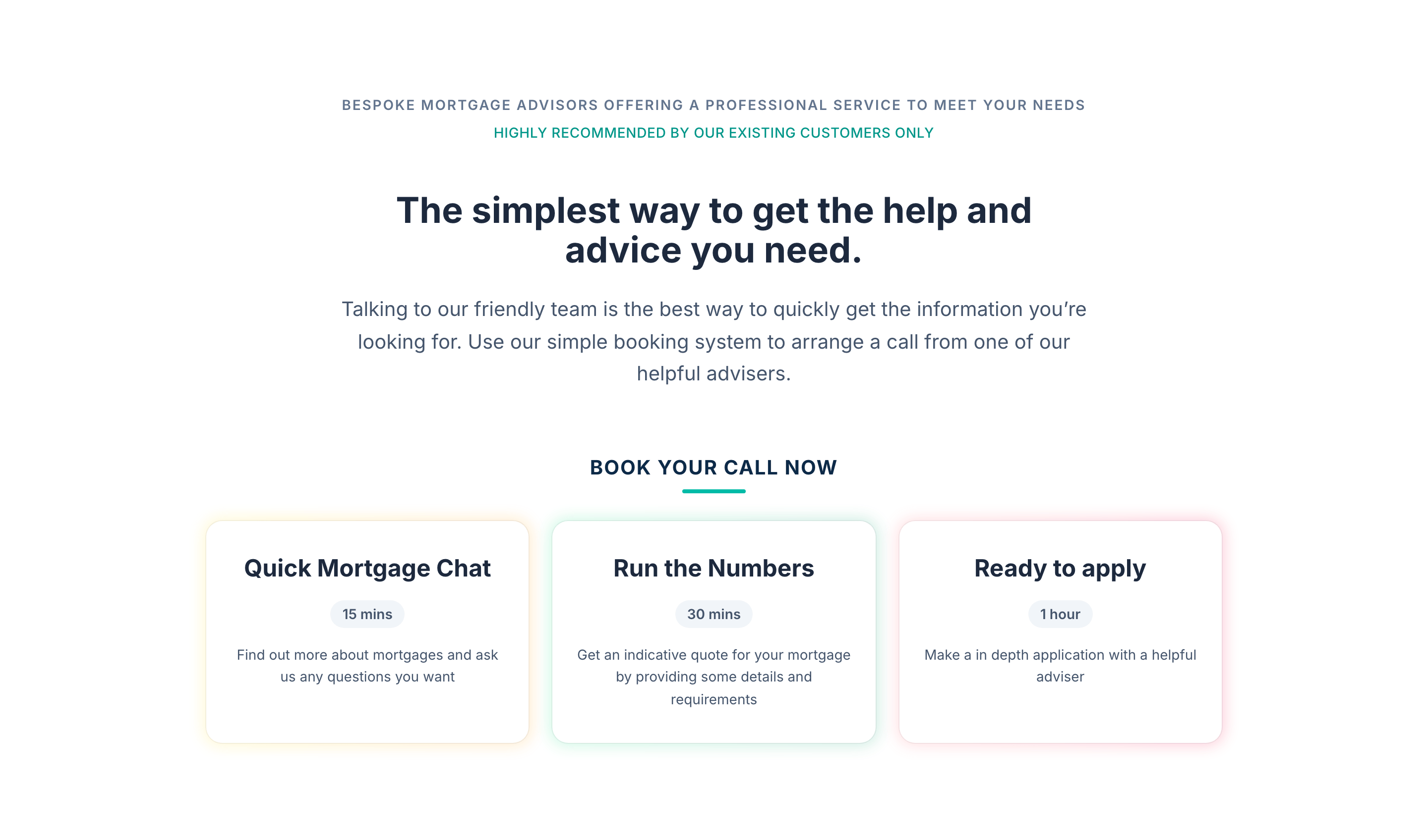 Stonehorse Finance booking section showing three consultation paths: a quick chat, a numbers call and a full application.