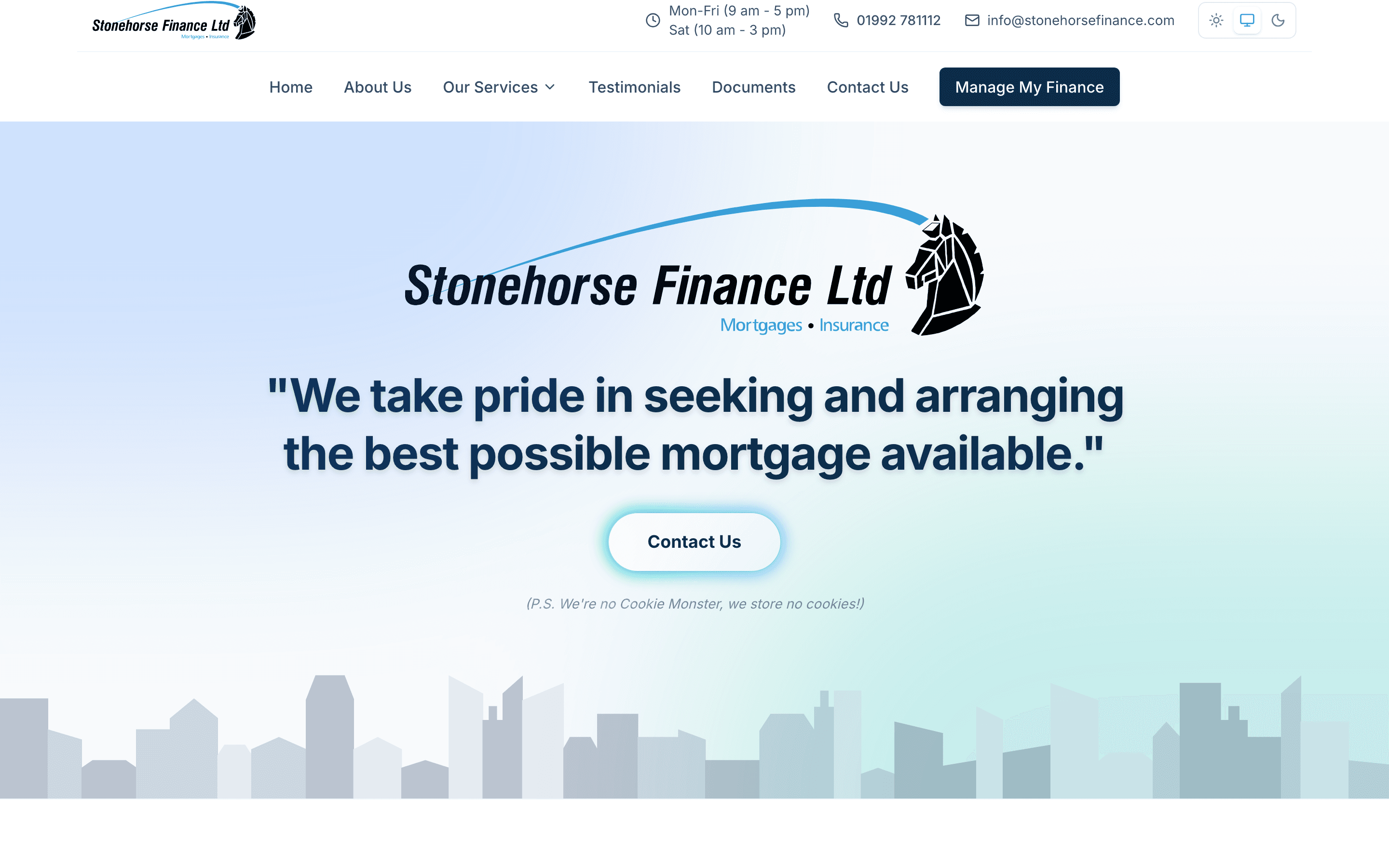 The Stonehorse Finance homepage, designed and built by Estopia